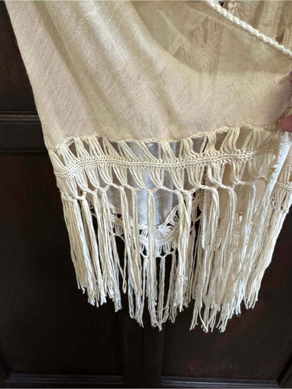 Daytrip Boho Crochet Fringe Vest - Cream Vintage Style Vest Size Small - Picture 5 of 8
